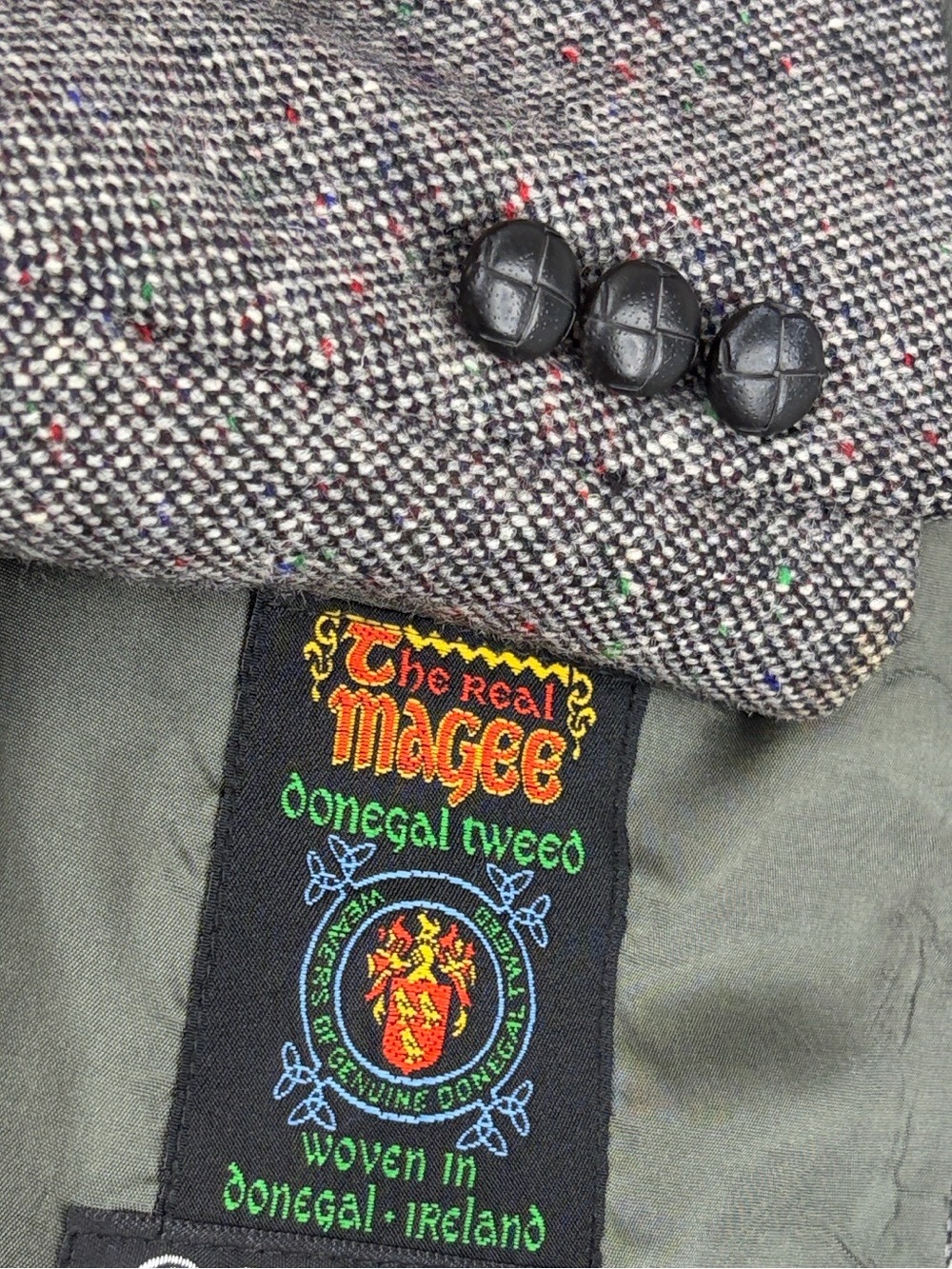 Vintage Tweed Sport Coat Mens 42R Gray Birdseye Green Red Made in Ireland